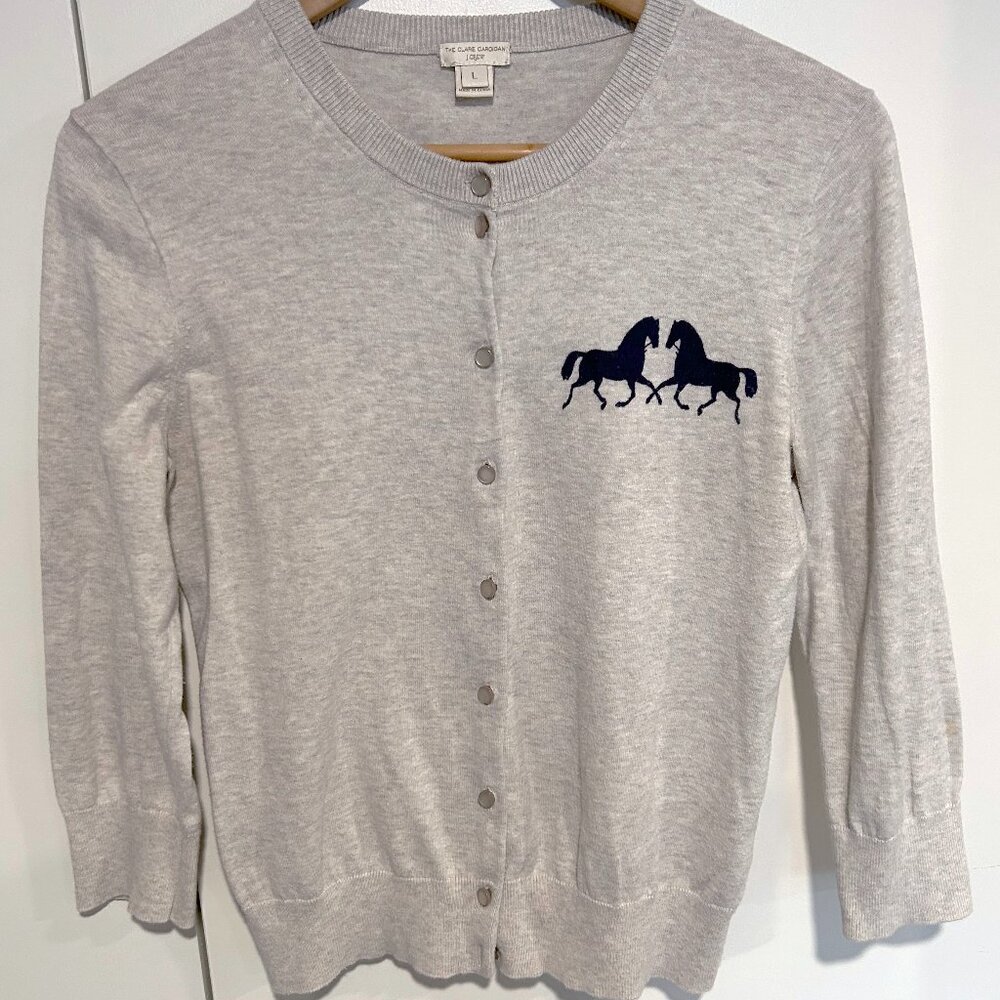 J. Crew Factory Clare Cardigan 3/4 Sleeve with Horse Design